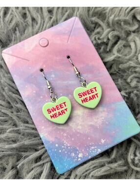 Mint green Heart valentines sweethearts earrings